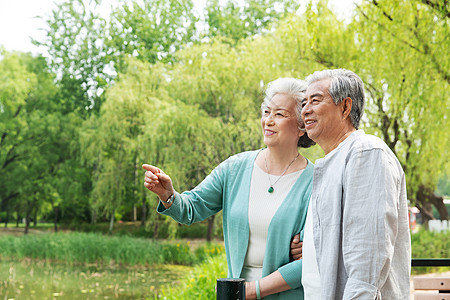 老年夫妇在公园里散步图片