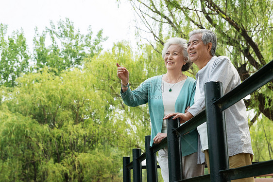 老年夫妇在公园里散步图片