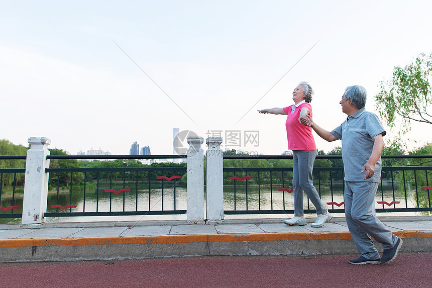 老年夫妇在户外散步图片