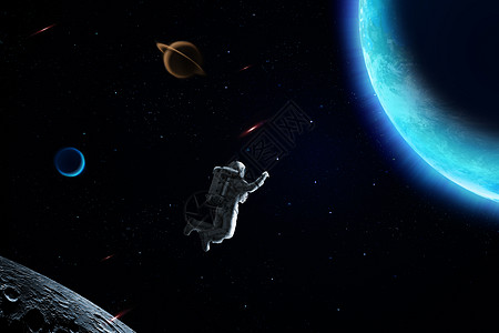 科幻星球航天员在宇宙空间遨游背景