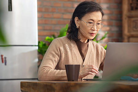 休闲的老年女人使用笔记本电脑图片