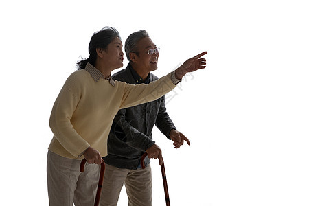 拄着拐杖的老年夫妇背景图片