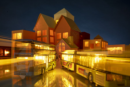 房屋楼群和双层巴士模型图片