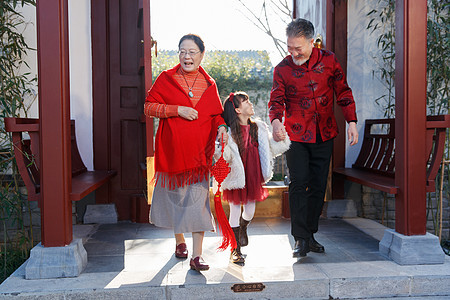 幸福的祖父母和孙女庆祝新年图片