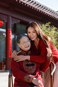 梳子元素青年女人为母亲梳头背景