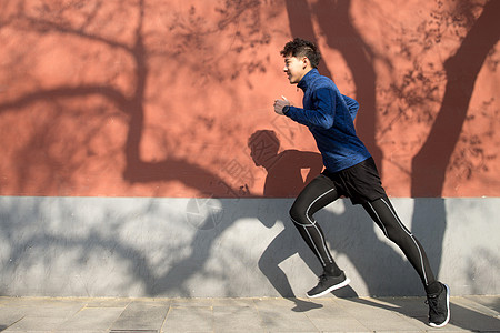 中国城墙青年男人户外慢跑背景