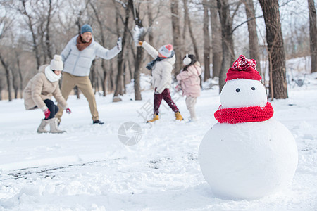 快乐的一家人在雪地里玩耍图片