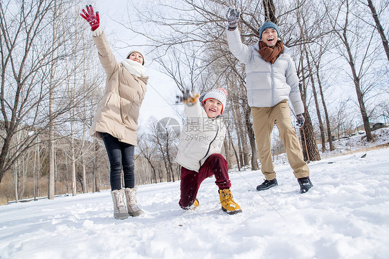 打雪仗的快乐家庭图片