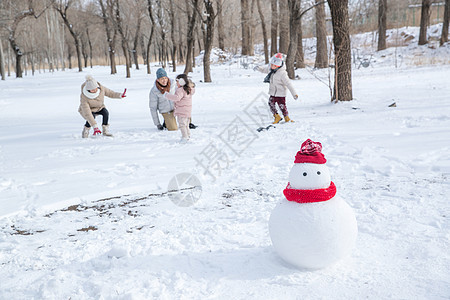 快乐的一家人在雪地里玩耍图片