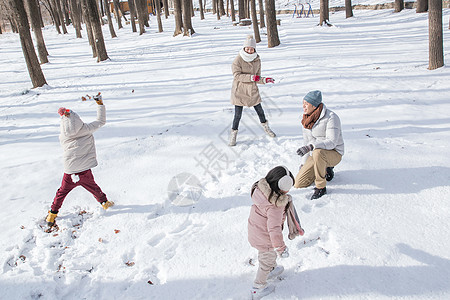 雪地里打雪仗的快乐家庭图片