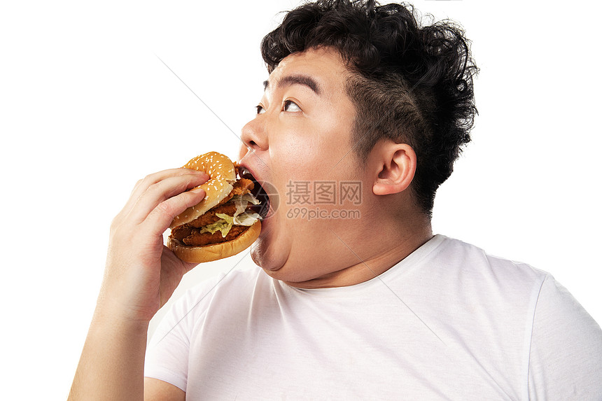 小胖子吃汉堡包图片
