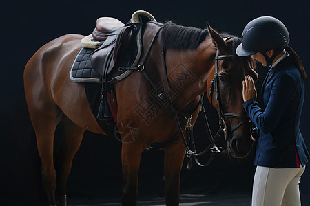 安抚马匹的年轻女子图片