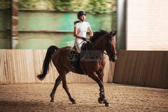 场内骑马奔跑的年轻女子图片