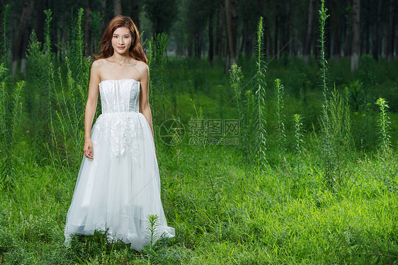 草地上漂亮的青年女人图片