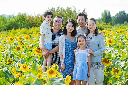 站在花海里的幸福一家人图片