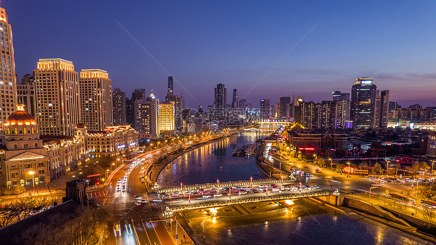 天津海河两岸夜景城市风光图片