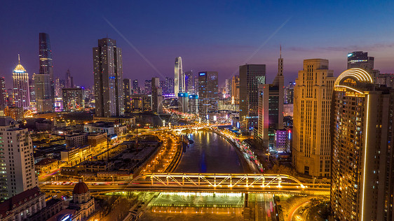 天津海河两岸夜景城市风光图片