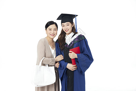 硕士女生毕业和母亲合影图片