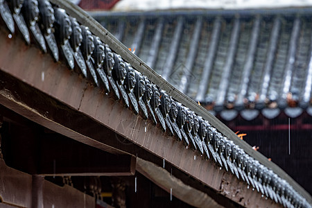 春雨下的古建筑图片