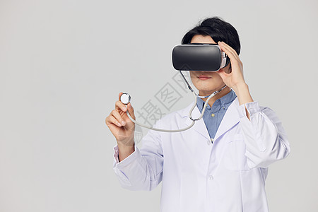 医疗屏幕戴着vr眼镜的医生背景