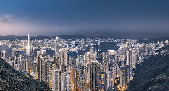 香港夜景太平山顶看香港城市夜晚景观背景