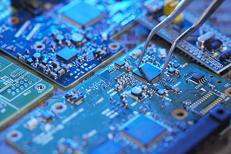 蓝色科技电子芯片电路板科技合成底图背景