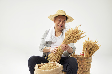 丰收农民整理稻谷图片