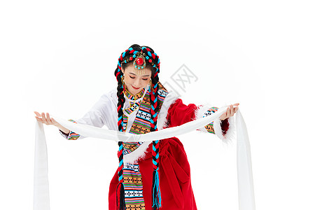 藏族少女献上哈达图片