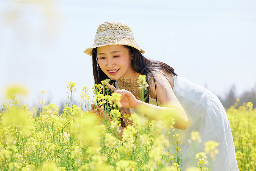 春日赏花的少女图片