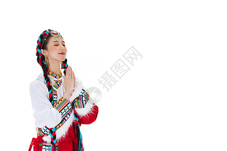 双手合十祈祷双手合十的藏族女性背景