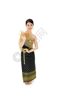 打招呼的傣族女性背景图片
