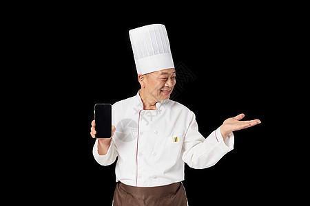 厨师拿着手机展示形象图片
