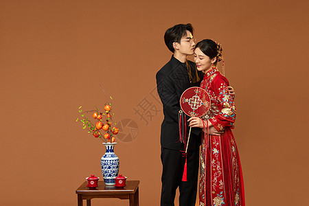 复古传统中式结婚照背景图片