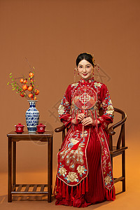 中式婚庆中式端庄秀禾新娘形象背景