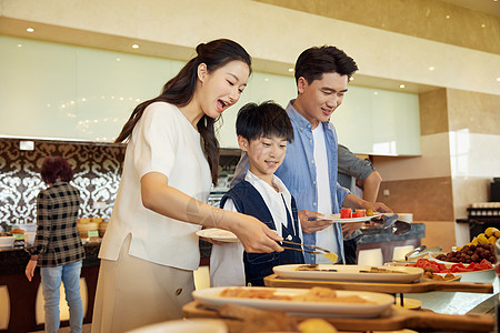 亲子用餐一家人在自助餐厅用餐背景