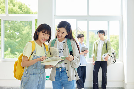 青年节教学楼里的大学生学习讨论背景