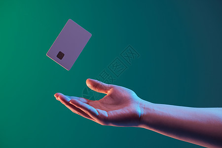 科技背景漂浮的信用卡图片