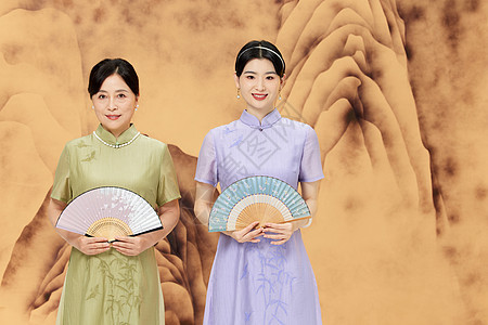 新中式旗袍母女形象背景图片