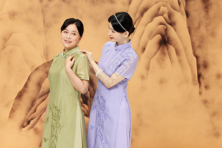 新中式旗袍母女背景图片