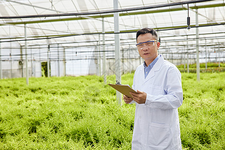 种植园中穿白大褂的科研人员形象图片