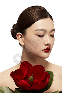 年轻美女高级花卉形象展示背景图片