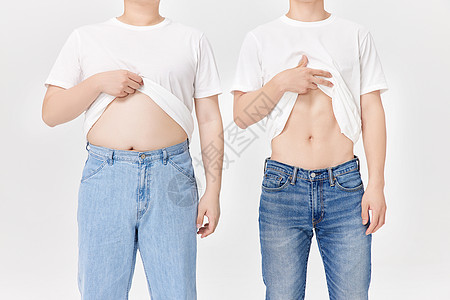 肌肉男和肥胖男性肚子对比图片