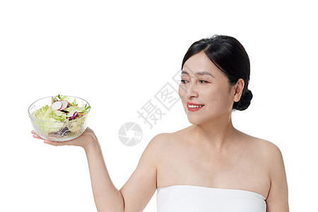 健康饮食女性看向沙拉图片