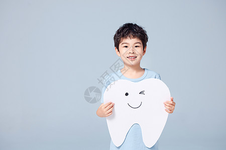 儿童手拿不同状态的牙齿模型高清图片