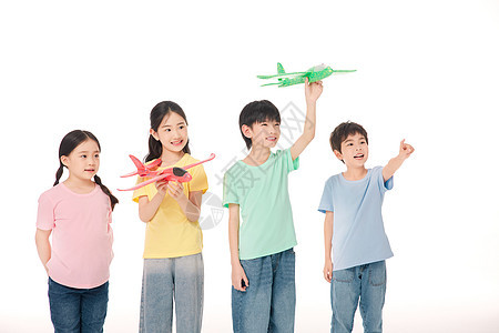 放飞机玩具的儿童背景图片