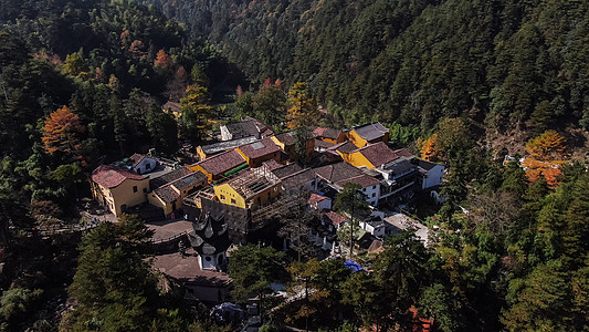 航拍5A景区安徽九华山佛教寺庙建筑群图片