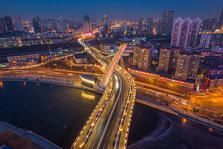 航拍夜晚灯火辉煌的天津和平区夜景高清图片