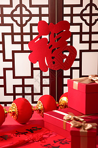 春节传统福字礼盒背景图片