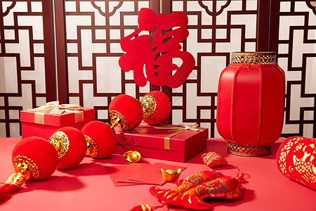 红包素材新年节日灯笼礼盒背景
