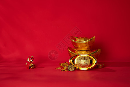 新年金元宝与小金龙背景背景图片